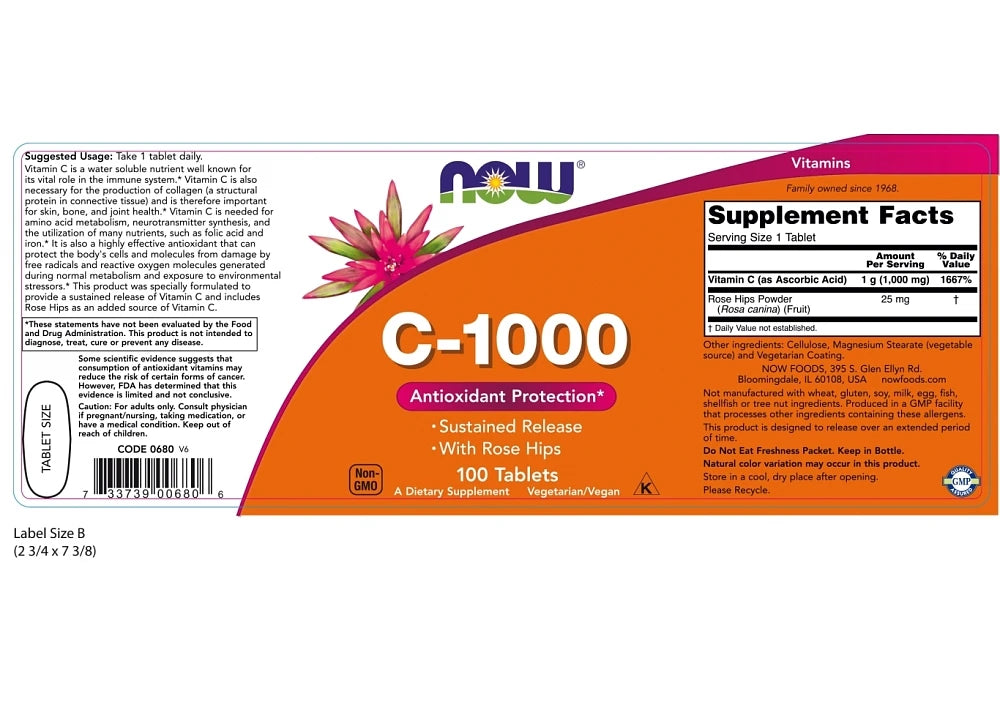 Now Foods Vitamin C-1000 With Rose Hips (100 Tabs)