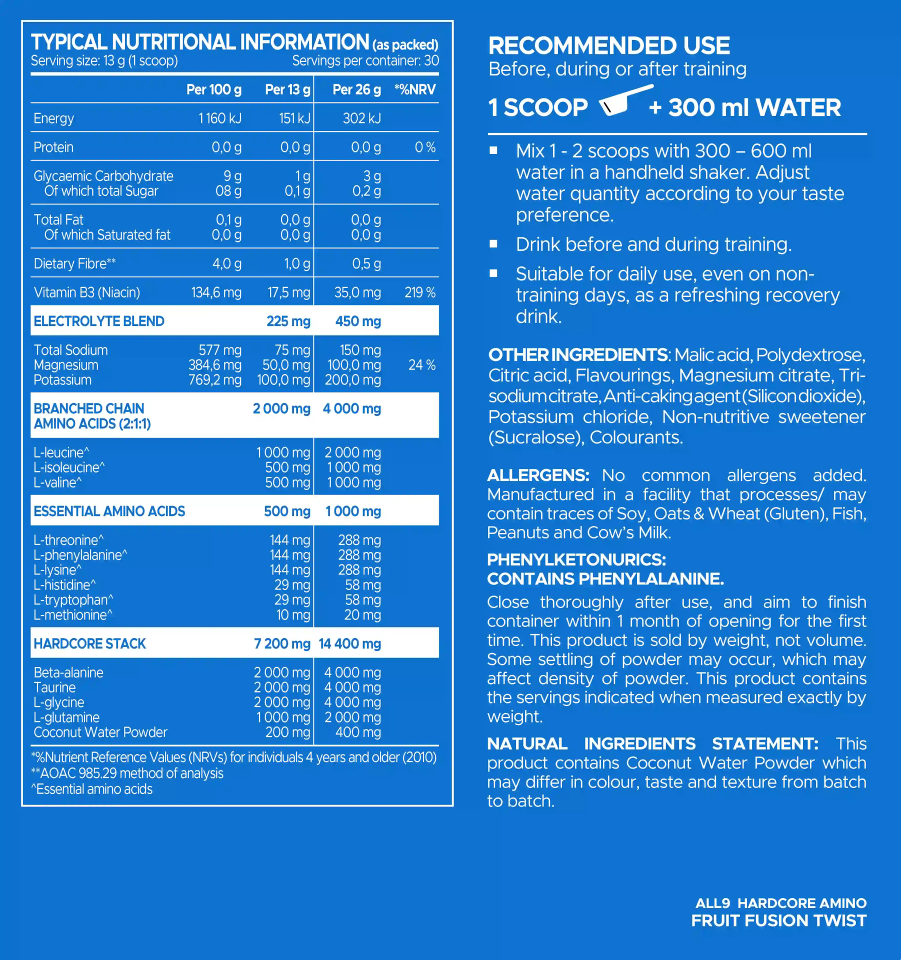 Usn Nutrition Hardcore Nine Aminos (390 gr)