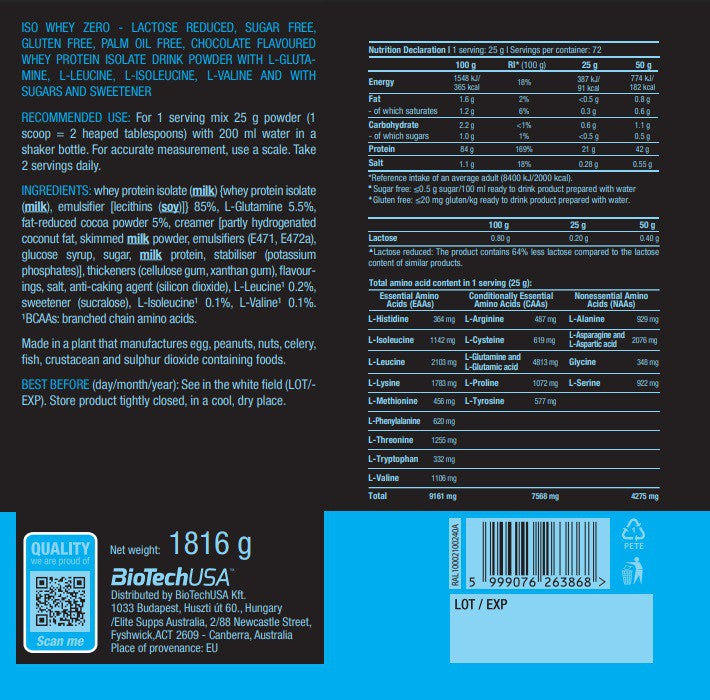 BioTech Usa Iso Whey Zero (1816 gr)